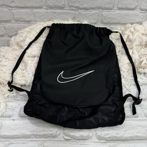 Nike Gym Bag Backpack Black & White Swoosh Lightweight Sports Training Shoe Bag